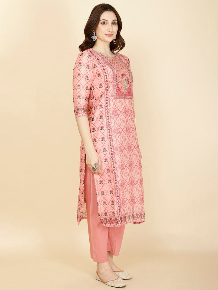 Abstract Printed Chanderi Kurta With Pants &amp; Dupatta
