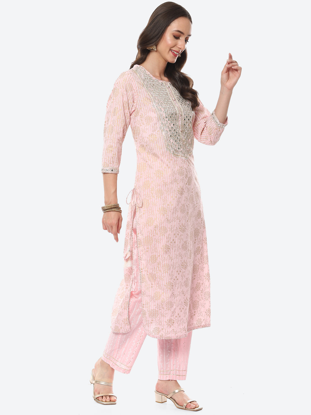 Resham Mirror Printed Cotton Kurta With Pant