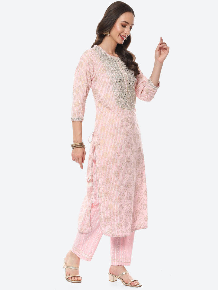 Resham Mirror Printed Cotton Kurta With Pant