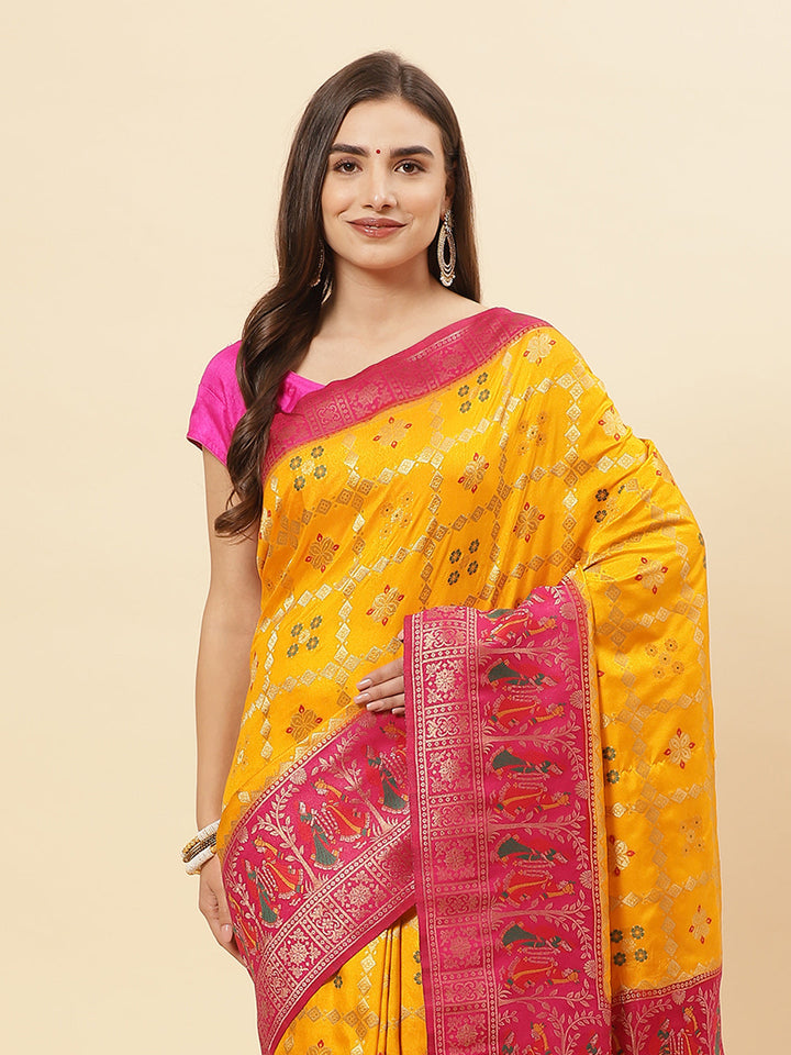 Bandhez Art Handloom Saree With Zari Jaal Border