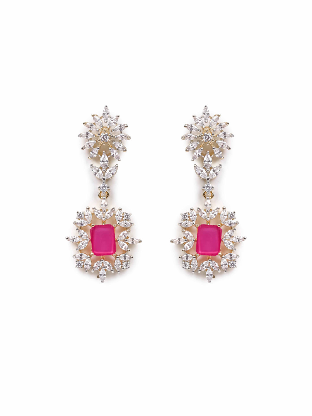Golden AD Silver Pendant Set With Earrings