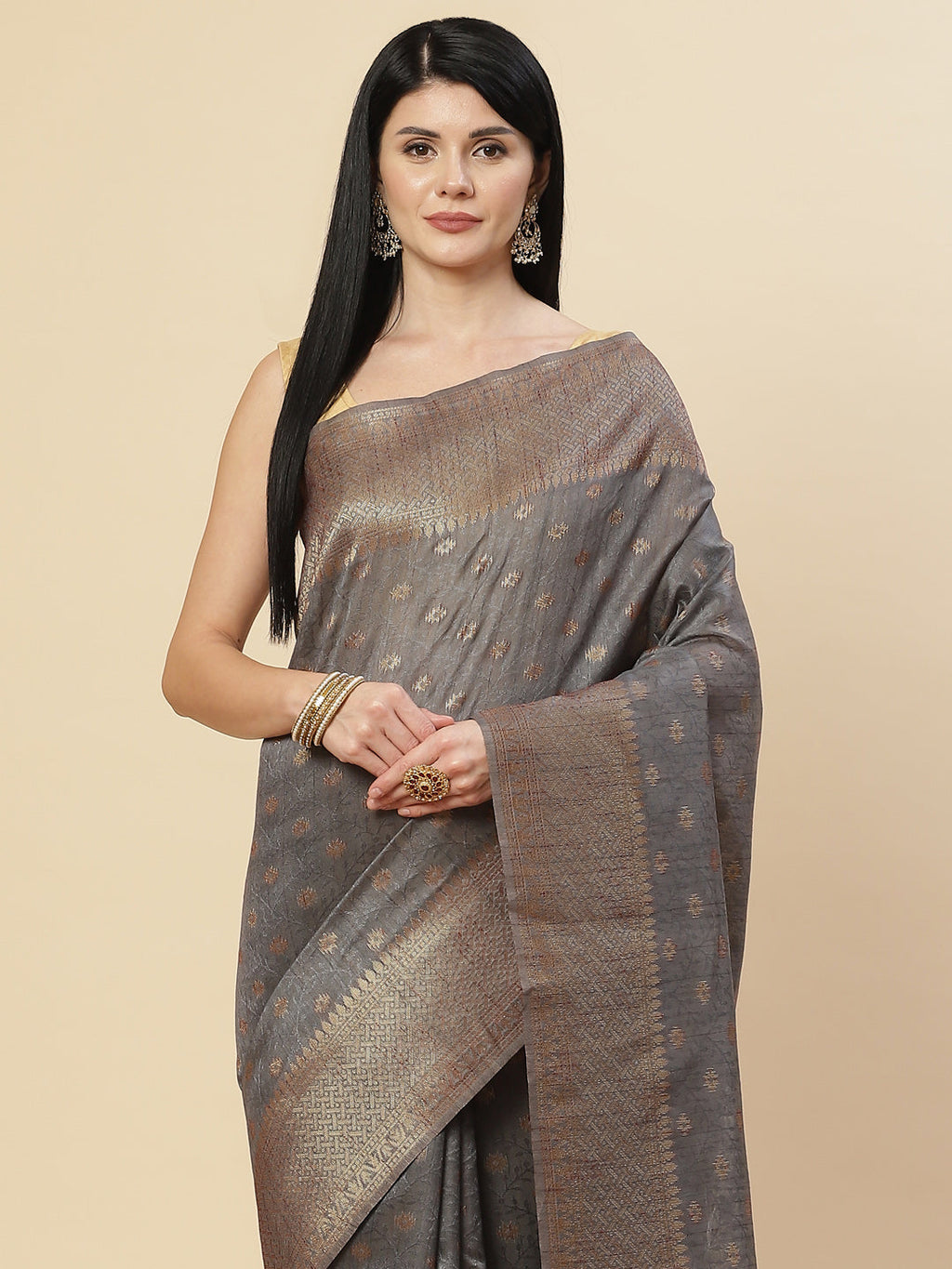 Zari Booti Tussar Woven Saree