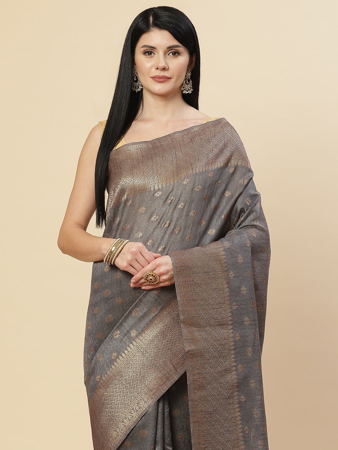 Zari Booti Tussar Woven Saree