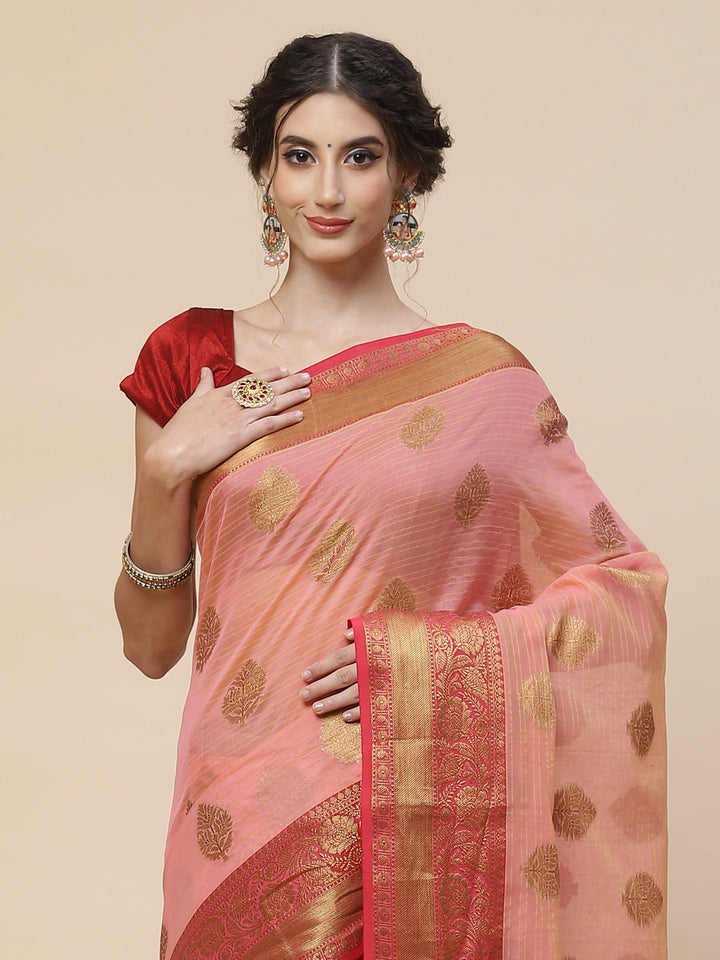 Zari Border Booti Cotton Chanderi Woven Saree
