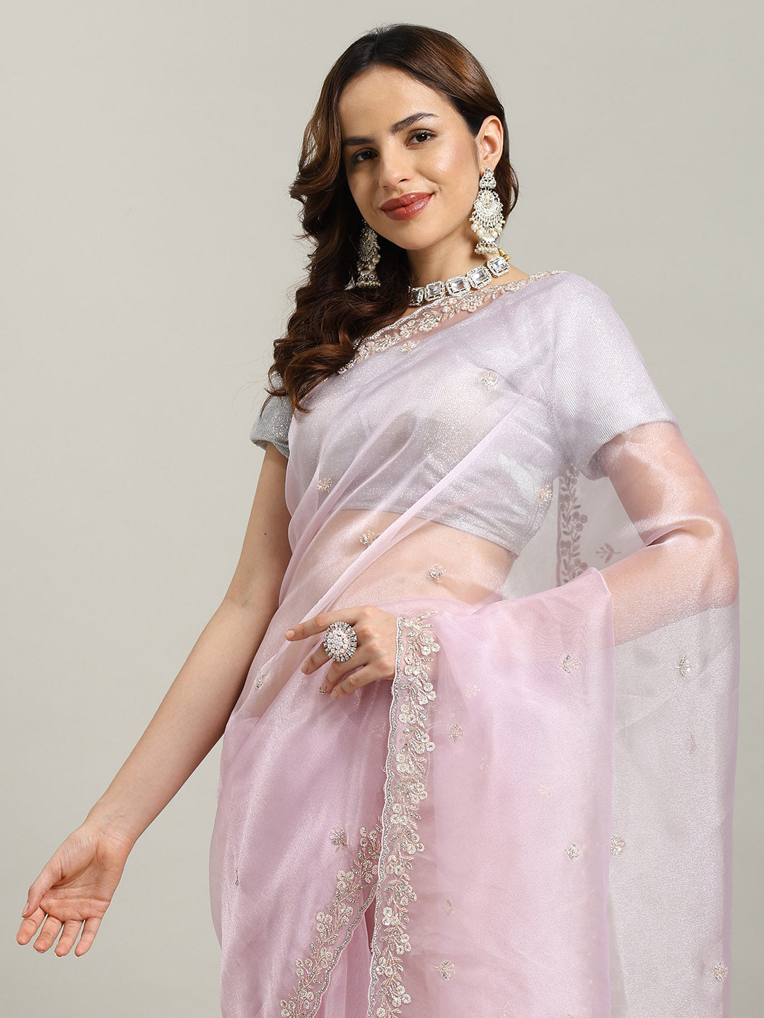 Sequence Embroidery Tissue Saree