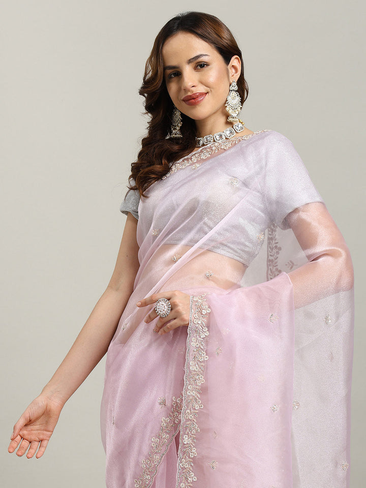 Sequence Embroidery Tissue Saree