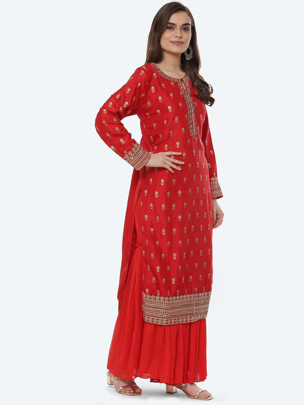 Zari Booti Neck Zari Embroidered Handloom Kurta With Garara & Dupatta