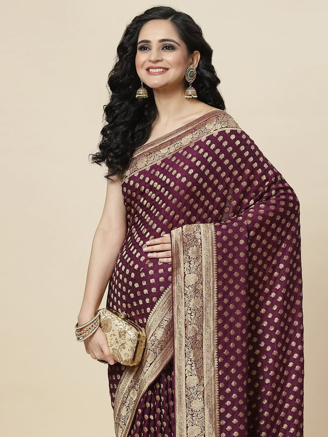 Zari Booti Satin Woven Saree