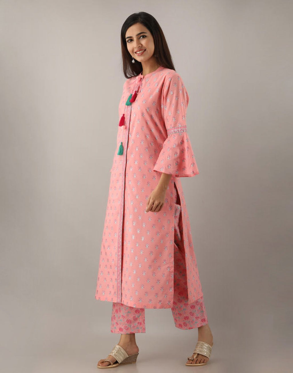 Printed Cotton Kurti And Pant With Bell Sleeves