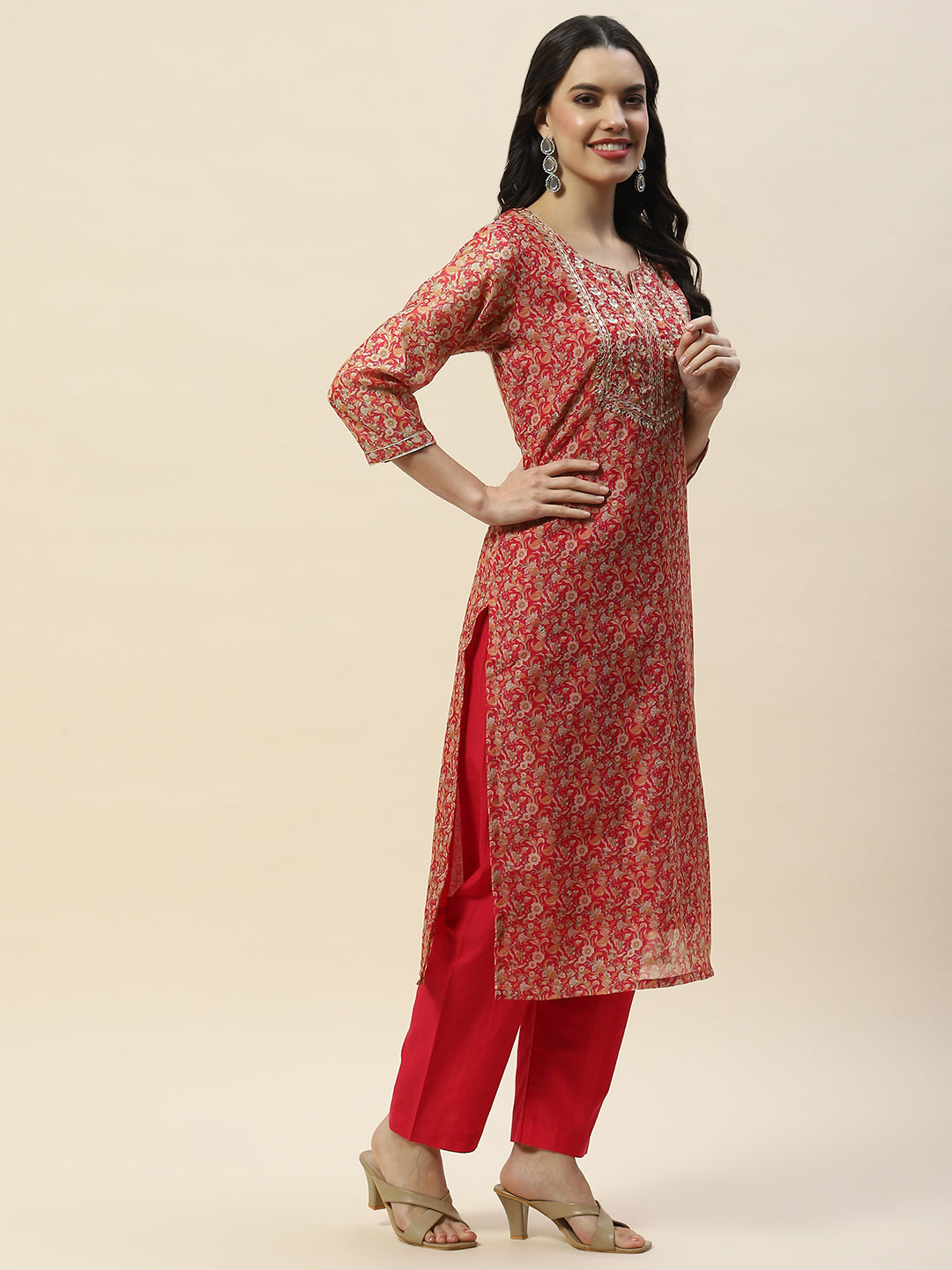 Printed Gota Work Chanderi Kurta With Pants