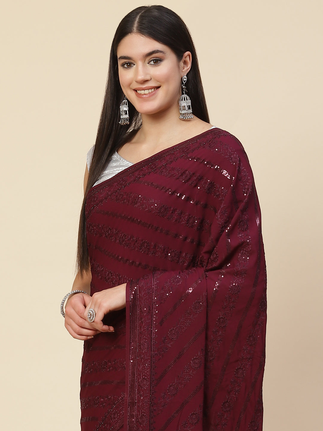 Sequin Embroidered Crepe Saree