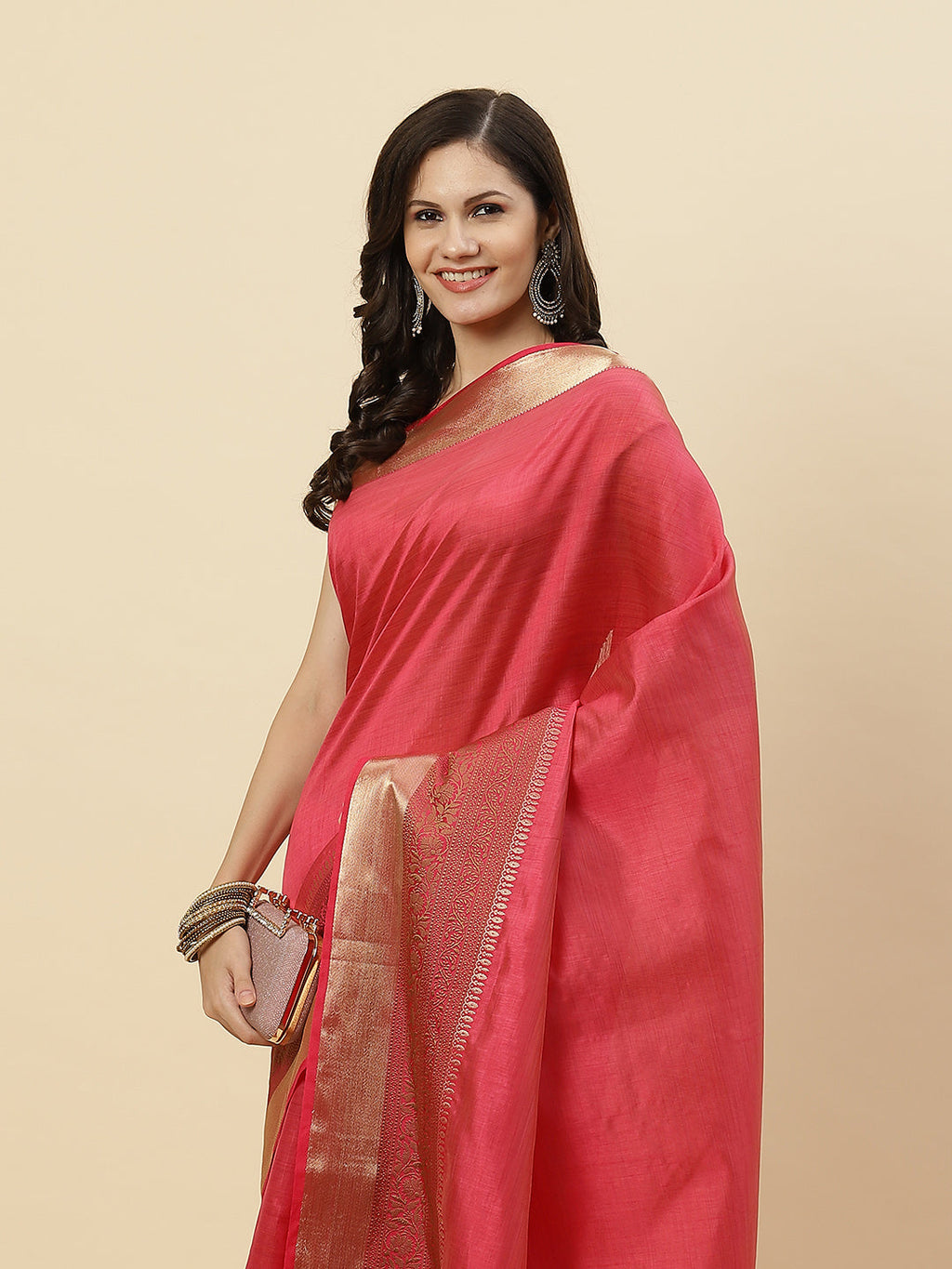 Plain Zari Border Handloom Woven Saree