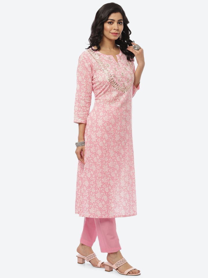 Printed Gota Neck Cotton With Pant