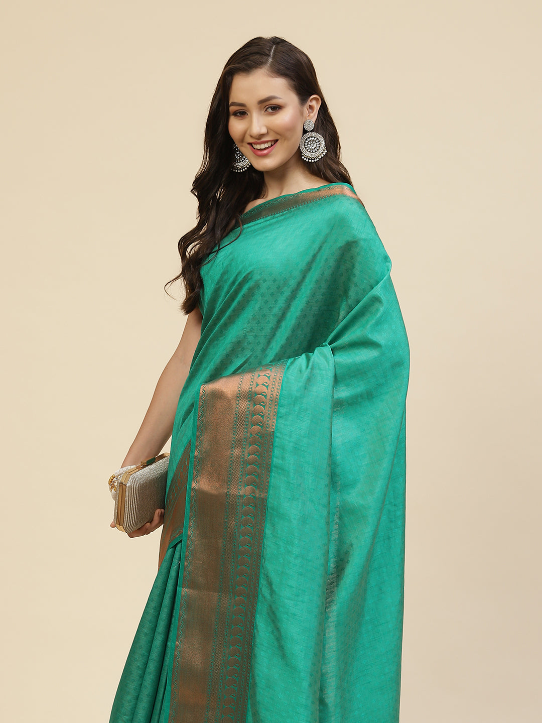 Zari Border Booti Tussar Woven Saree