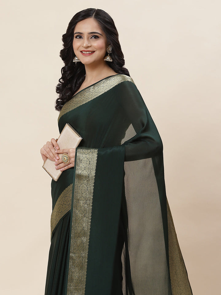 Zari Border Plain Crepe Saree