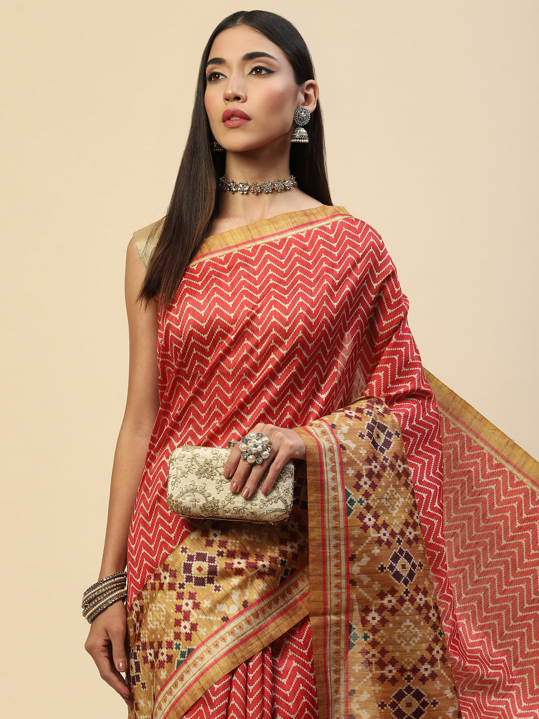 Geometric Printed Tussar Saree