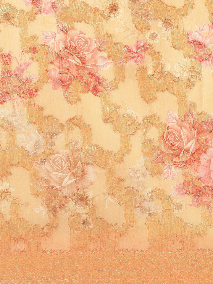 Digital Floral Printed Banarasi Pallu Cotton Chanderi Saree