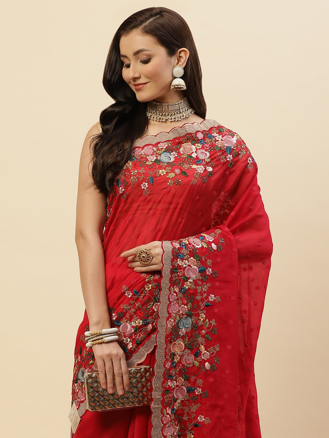 Resham Border Embroidered Georgette Saree