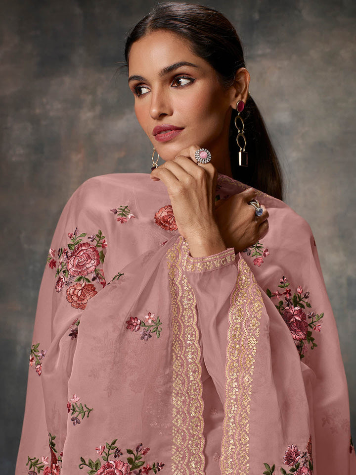 Neck Embroidered Organza Unstitched Suit Piece With Dupatta