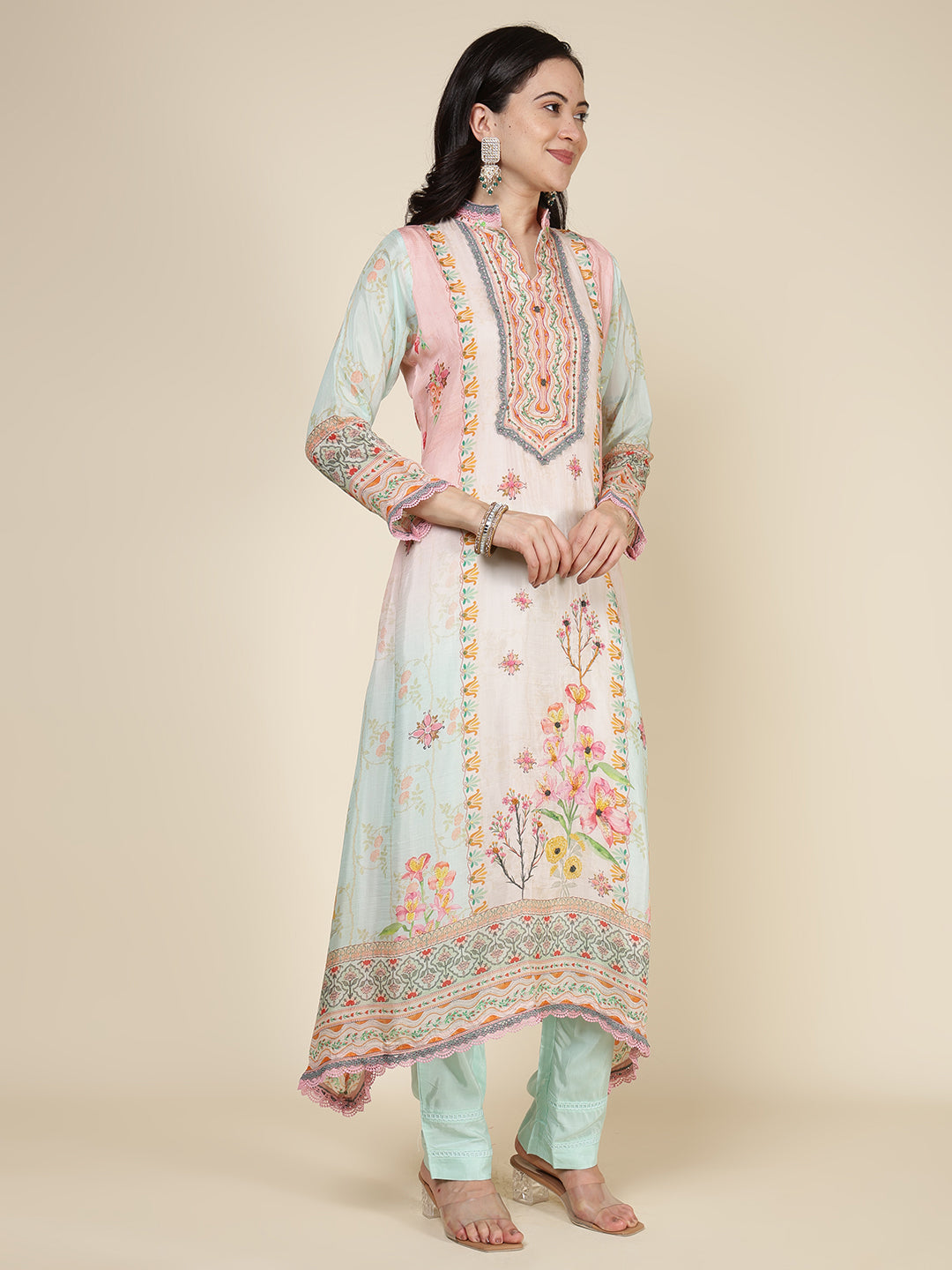 Printed Muslin Blend Kurta With Pants &amp; Dupatta