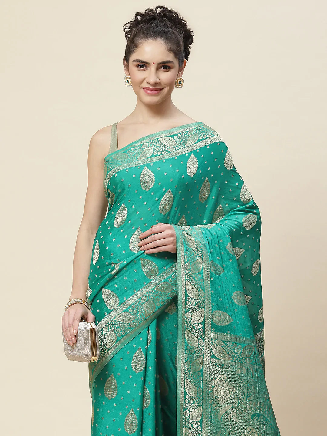 Zari Booti Crepe Plain Saree