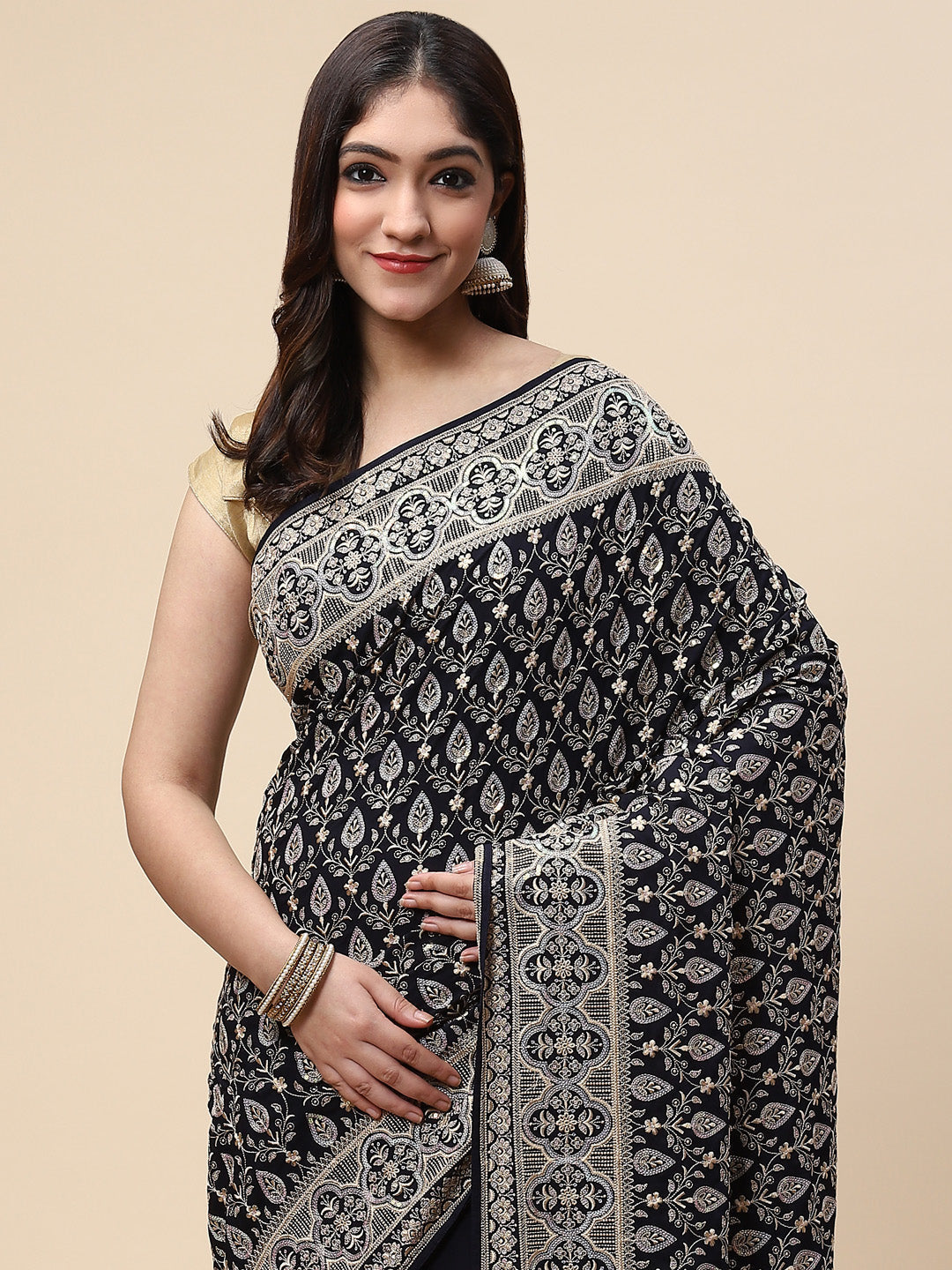 Sequin Embroidered Crepe Saree