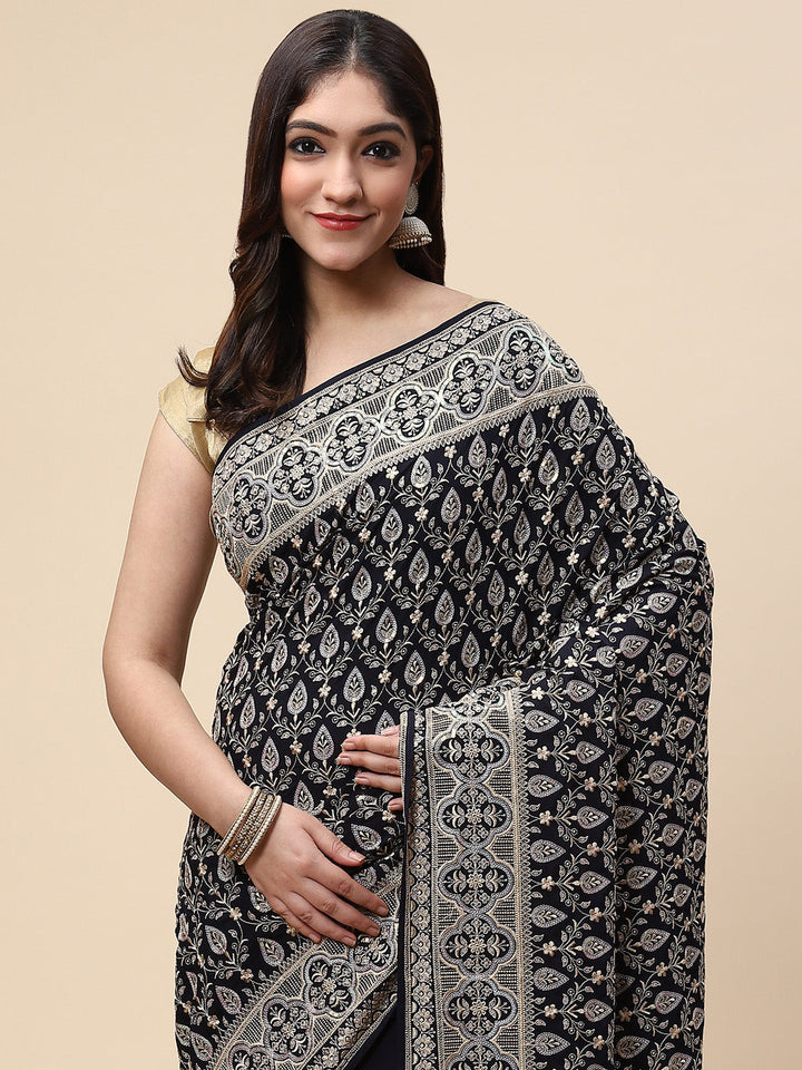 Sequin Embroidered Crepe Saree