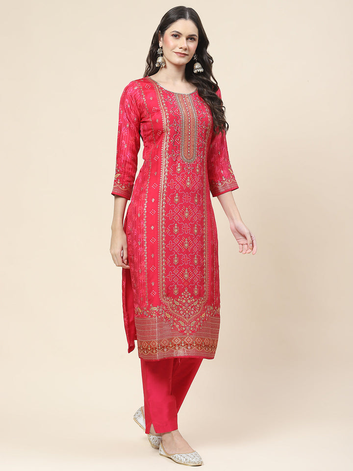 Printed Handloom Kurta With Pants &amp; Dupatta