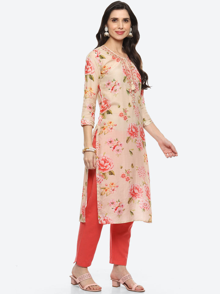 Sequin Work Yoke Printed Muslin Kurta