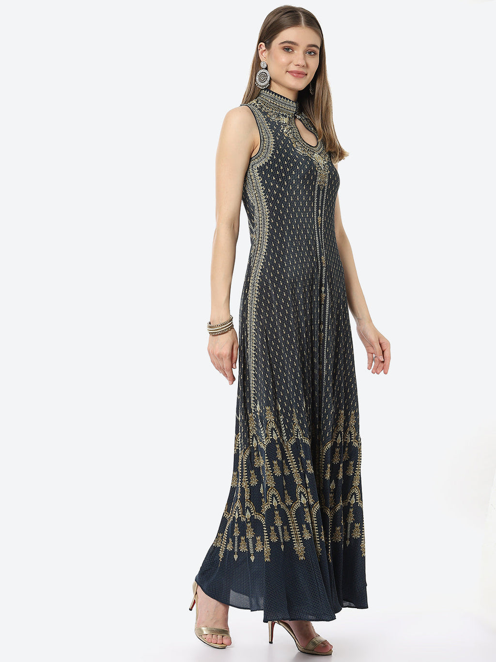 Digital Printed Crepe A-Line Gown Dress