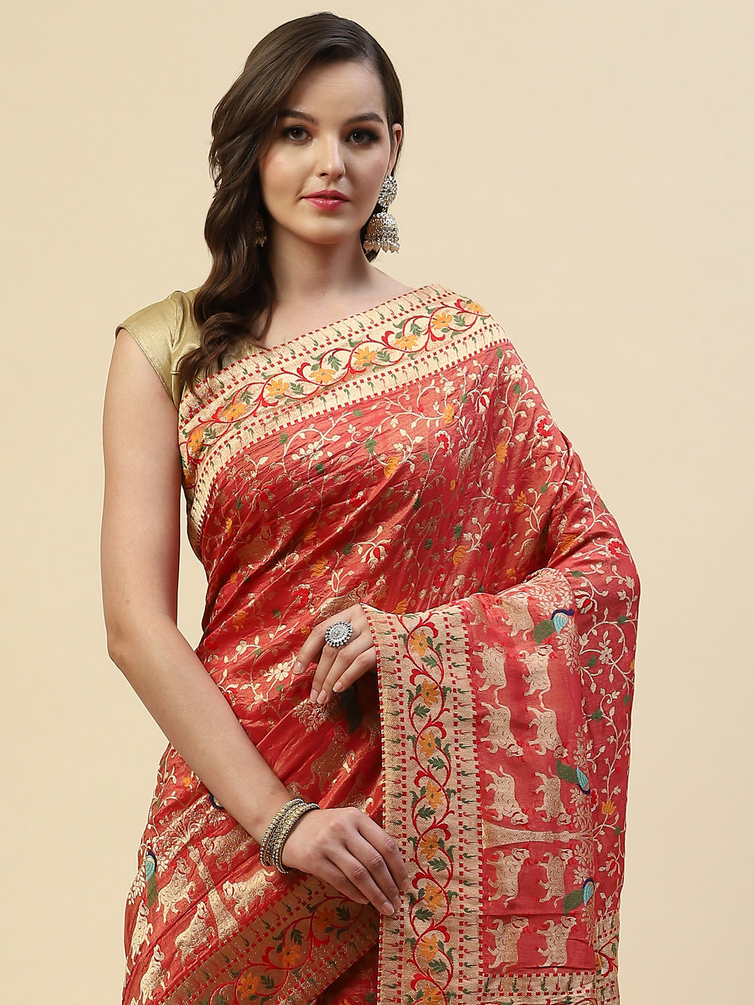 Brocade Zari Jaal Handloom Woven Saree