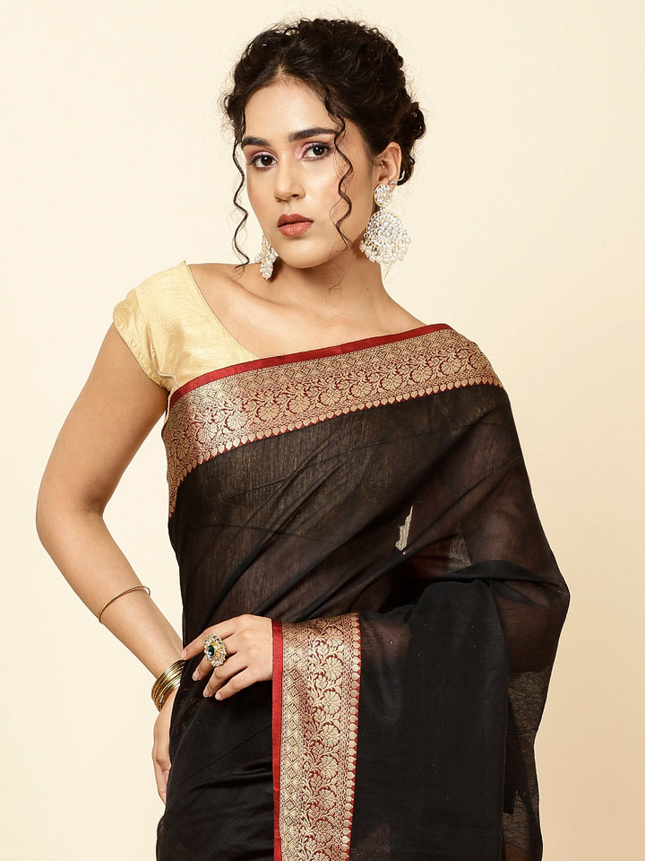 Plain Zari Border Woven Cotton Saree