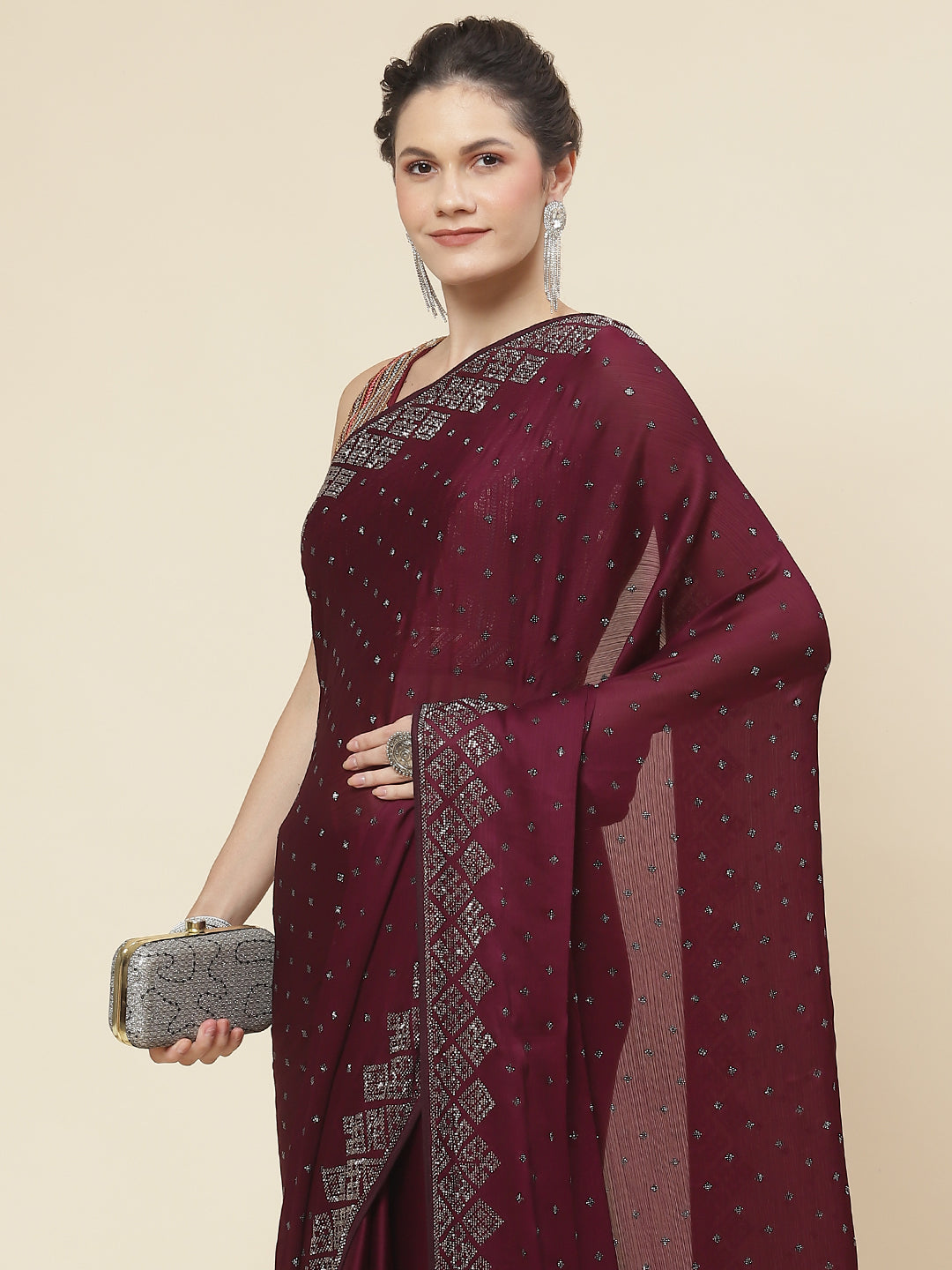 Stone Embroidered Chiffon Saree