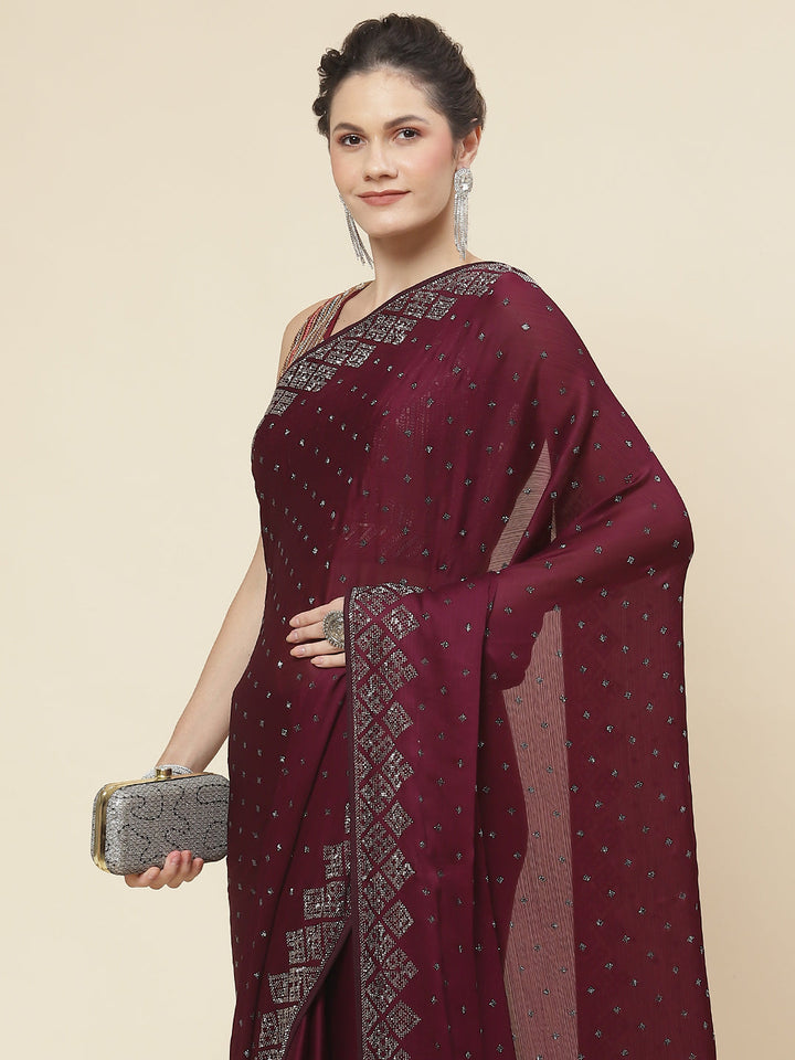 Stone Embroidered Chiffon Saree