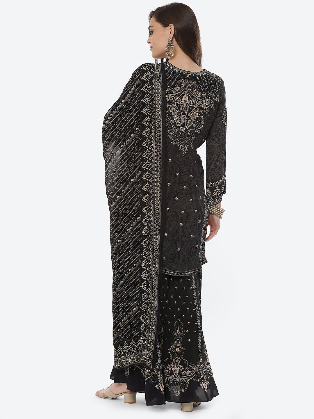 Digital Printed Crepe Kurta With Sharara &amp; Georgette Dupatta