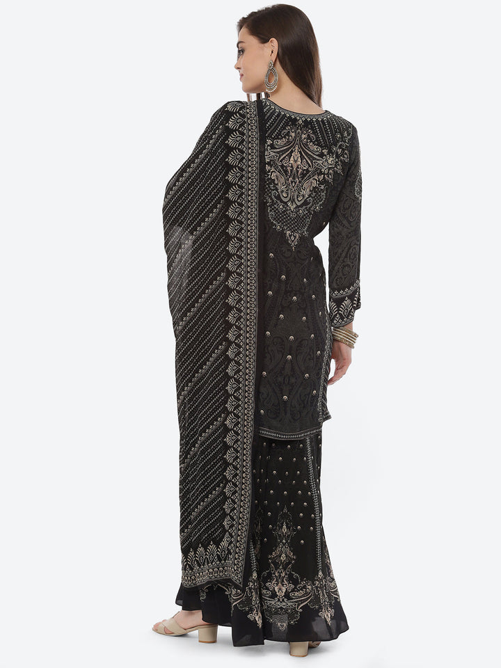 Digital Printed Crepe Kurta With Sharara &amp; Georgette Dupatta