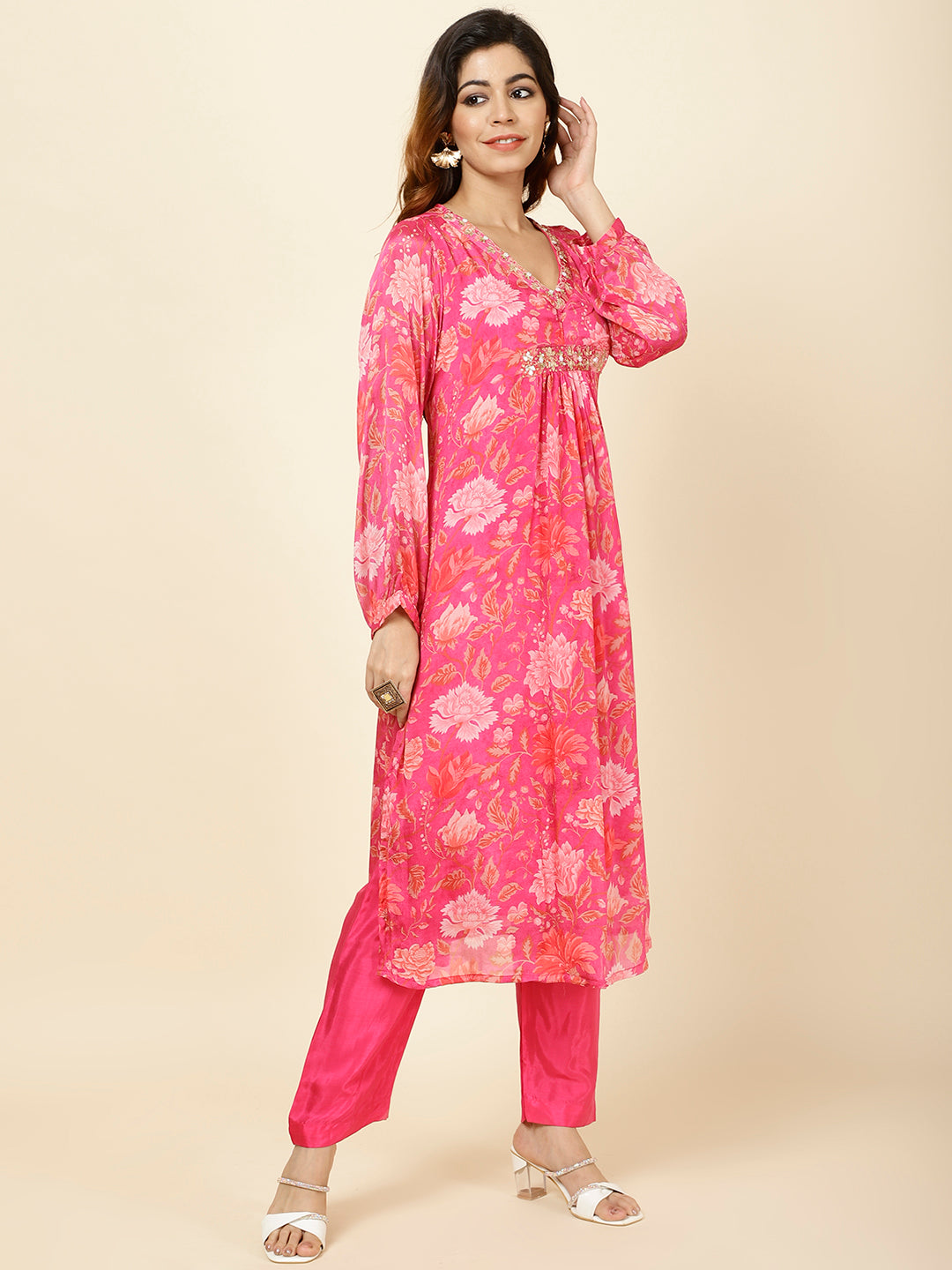 Printed Chinnon Kurta With Pants