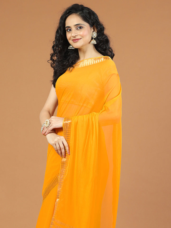 Zari Border Booti Chiffon Woven Saree