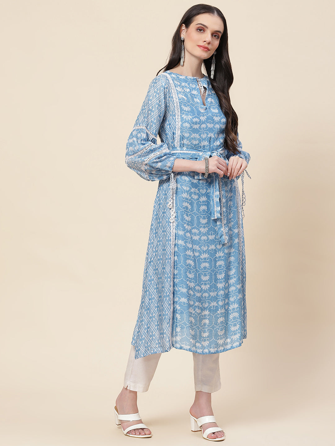 Floral Printed Muslin Kurta