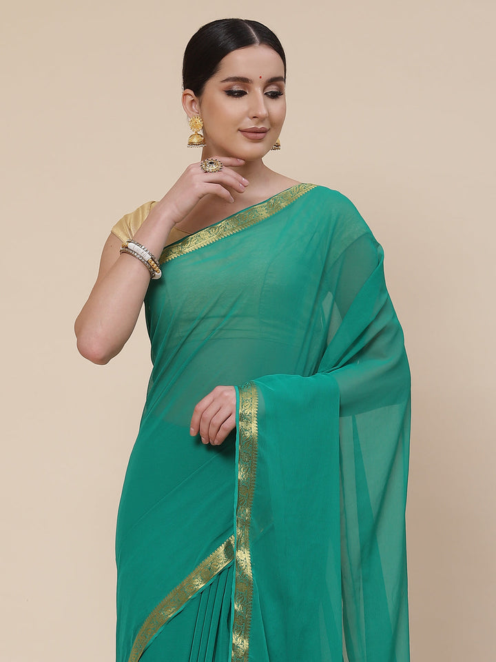 Piped Border Chiffon Plain Saree