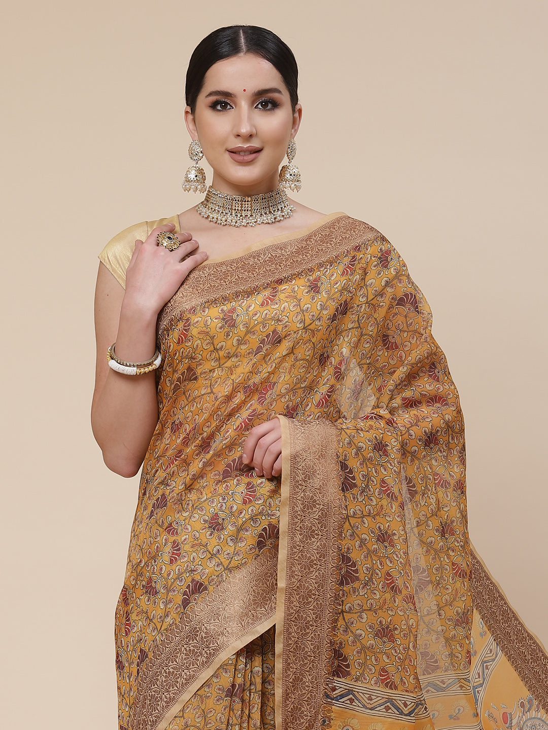 Digital Floral Printed Banarasi Pallu Cotton Saree