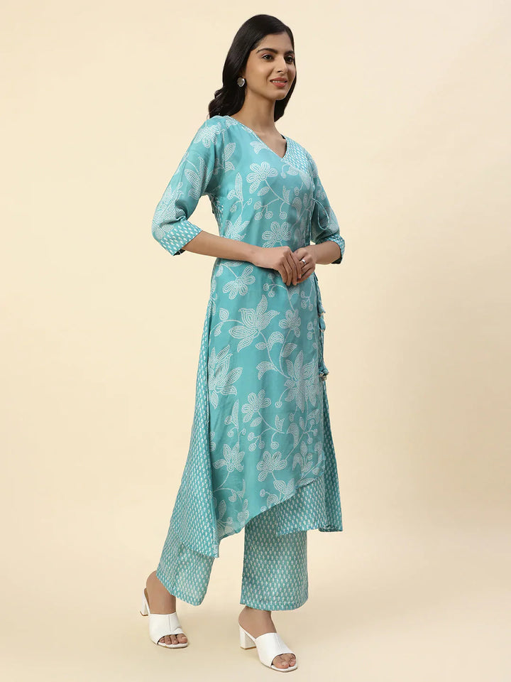 Floral Printed Muslin Kurta With Pants
