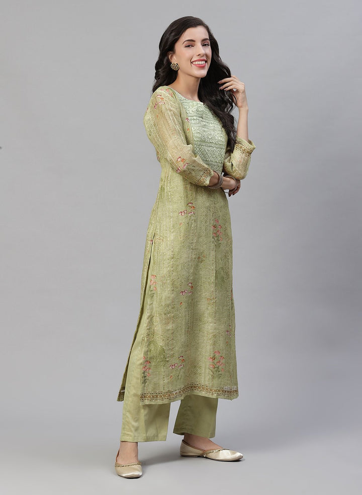 Printed Chanderi Kurti With Pant