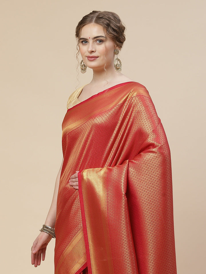 Brocade Zari Booti Art Handloom Woven Saree