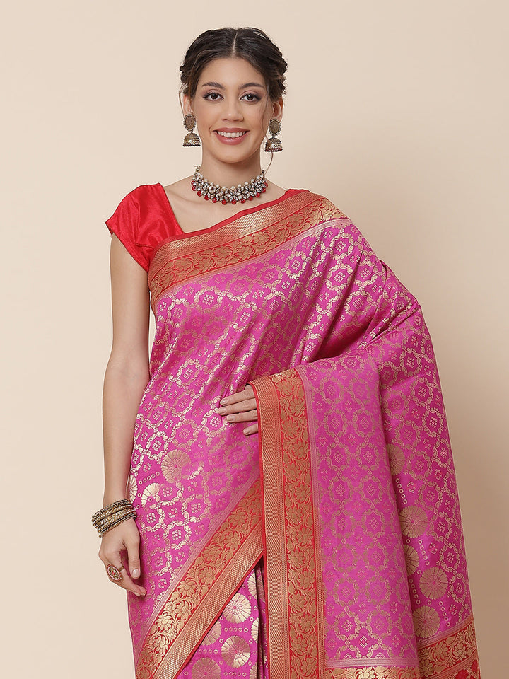 Bandhej Art Handloom Woven Saree