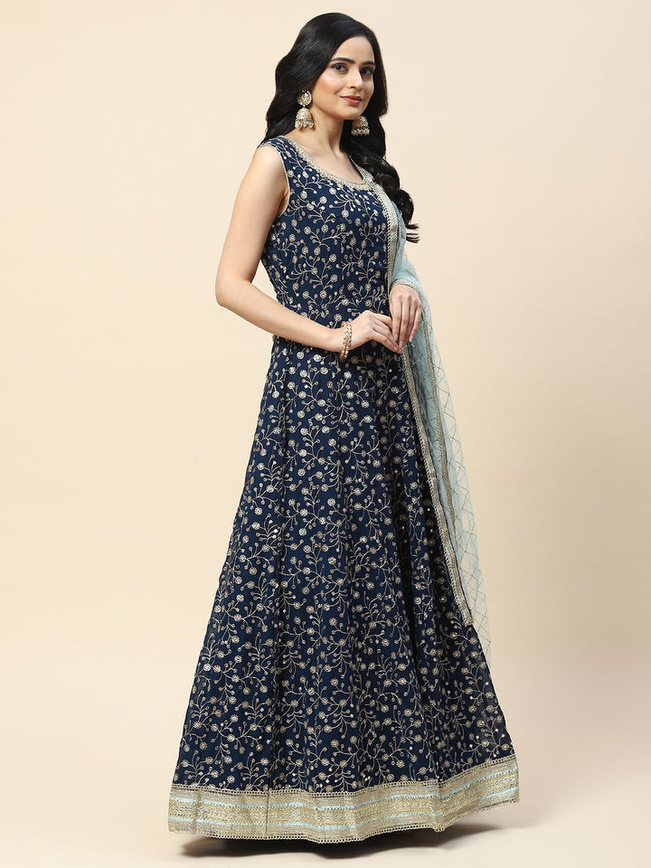Sequin Embroidered Georgette Anarkali Kurta With Dupatta