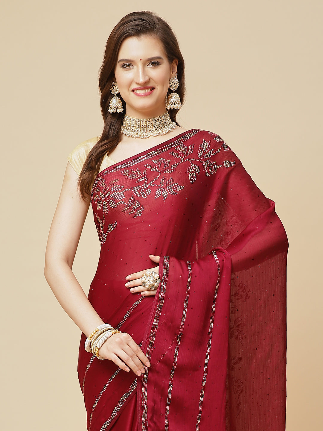 Swarovski Jaal Embroidered Art Chiffon Saree