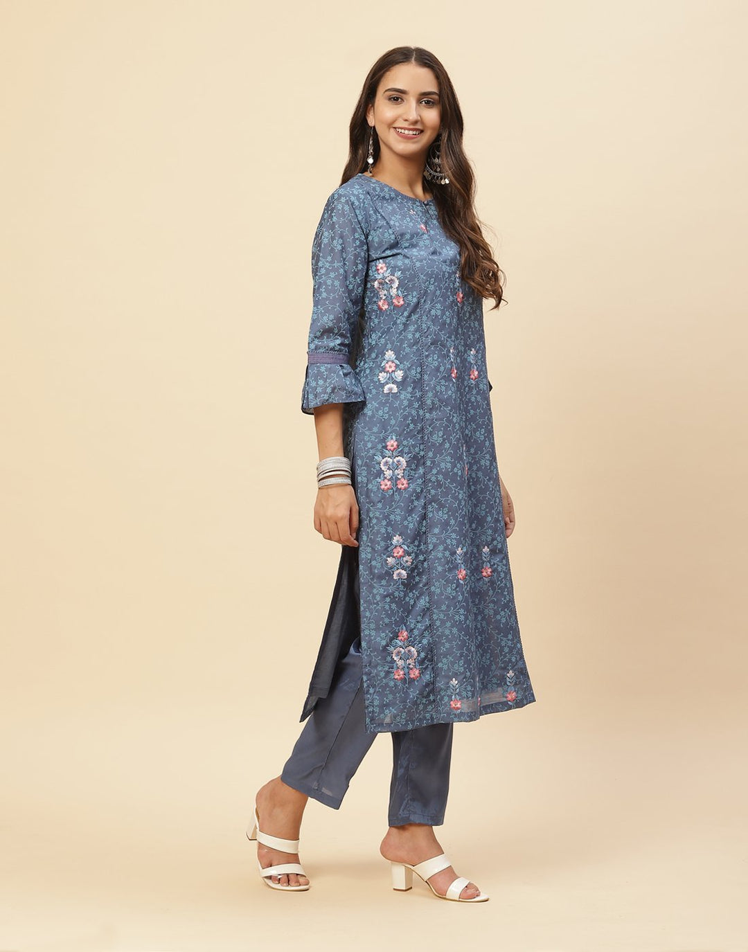 Embroidered Chanderi Kurti With Pant