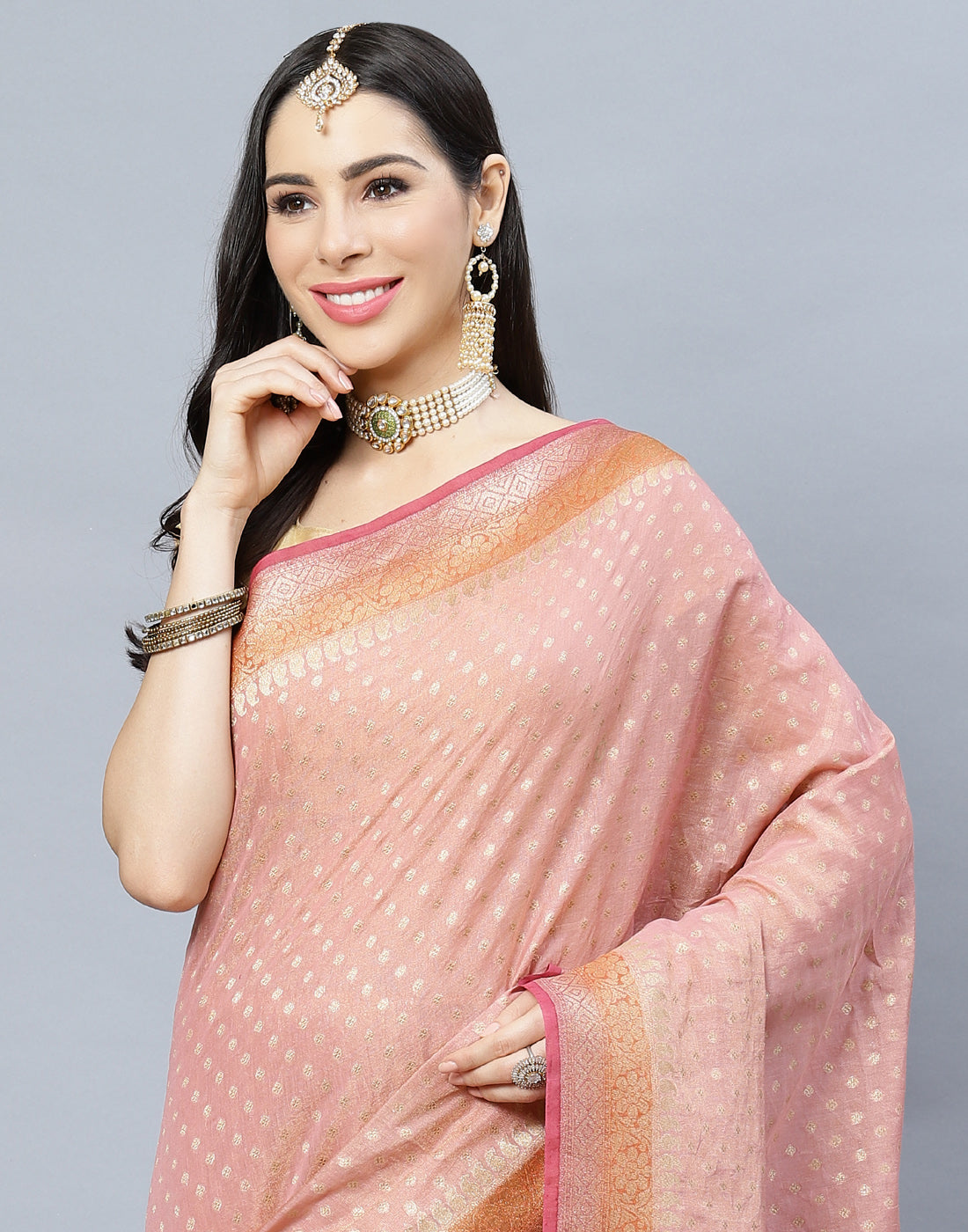 Zari Border Booti Cotton Woven Saree