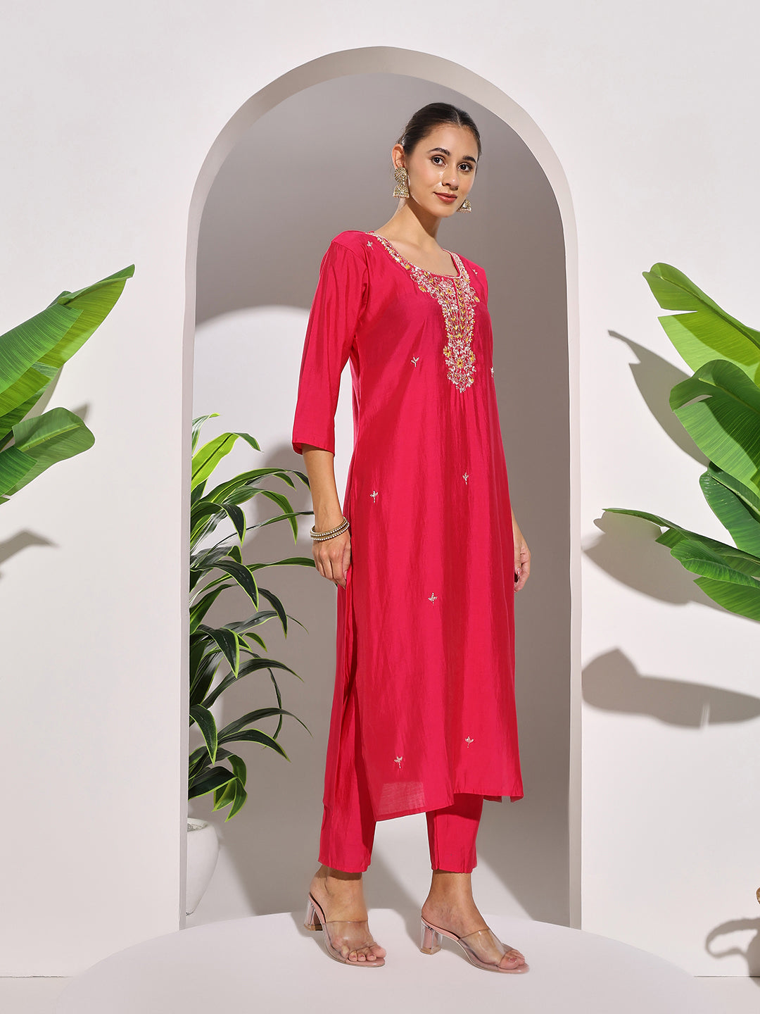 Embroidered Muslin Kurta With Pants &amp; Dupatta